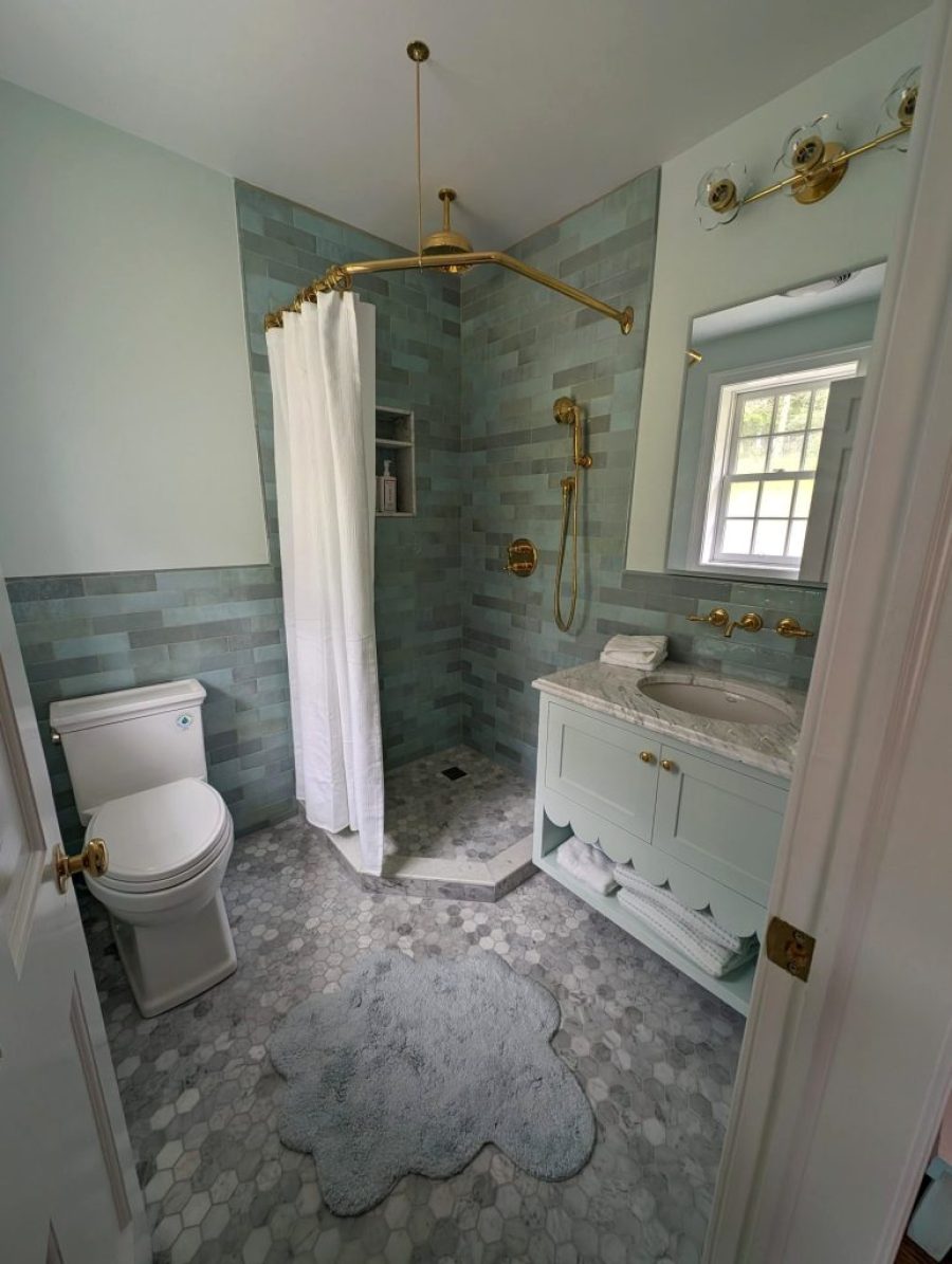 Bathroom remodel with tiled shower and marble vanity, Savannah GA